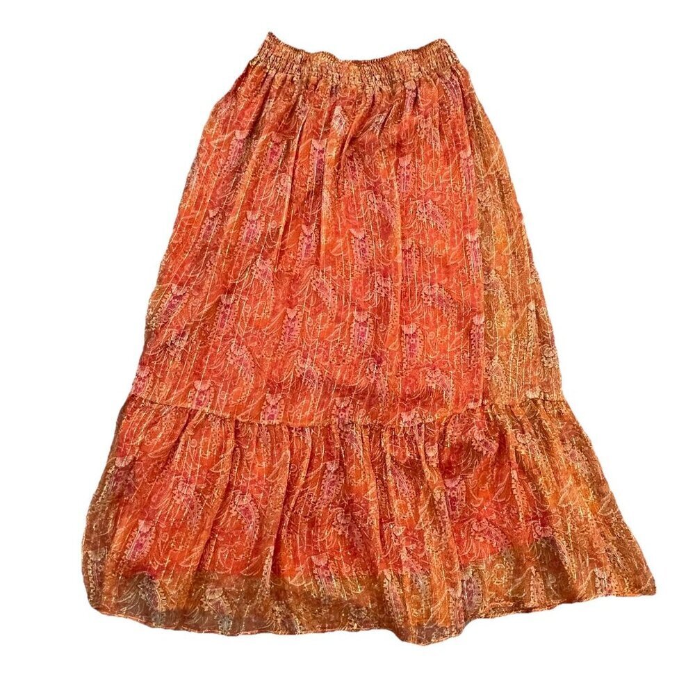 Pablo French Designer Women’s Silk Blend Skirt Orange Size XS Lined Boho Floral